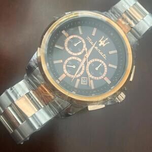 Maserati 44mm Authentic Silver and Gold Men's Watch